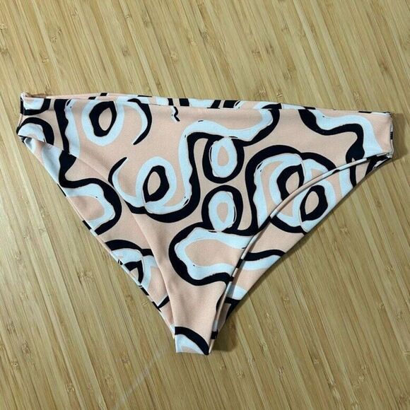 Anthropologie Dazey LA Swim Bikini Bottom M Snake Print Peach Black Abstract - Picture 2 of 4